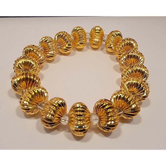 Handmade Gold Beaded Bracelet with Glass Spacers | Elegant Shiny Gold Jewelry - Picture 1 of 2
